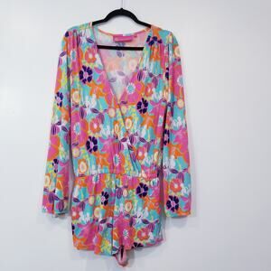 Macbeth Collection by Margaret Joseph Floral Print Romper Long Sleeves V-Neck